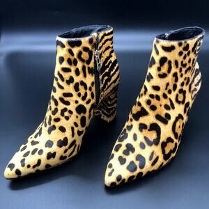 Antonio Melani Leather Faux Animal Print Ankle Boots, Women's Size 5.5M/EUR 36